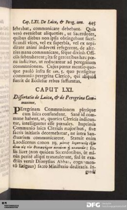 Caput LXI. Dissertatio de Laica, & de Peregrina Communione