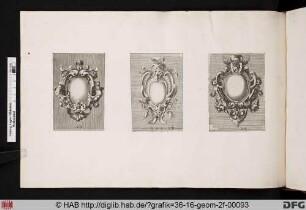 Links: Schildvorlage mit zwei weiblichen Figuren und Maskaronen.