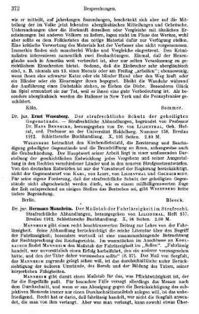 372-373, Hermann Mannheim. Der Maßstab der Fahrlässigkeit im Strafrecht. 1912