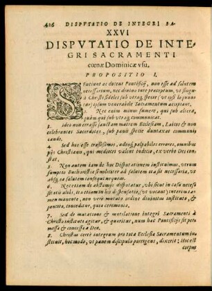 XXVI Disputatio De Integri Sacramenti coenae Dominicae usu.