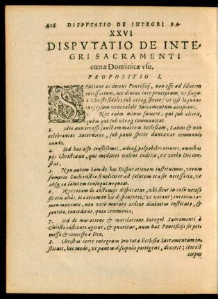 XXVI Disputatio De Integri Sacramenti coenae Dominicae usu.