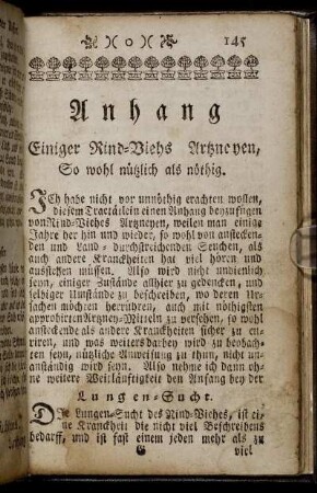Anhang Einiger Rind-Viehs Artzneyen, So wohl nützlich als nöthig.