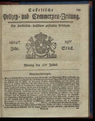 29tes Stueck, Montag den 16ten Julius 1804