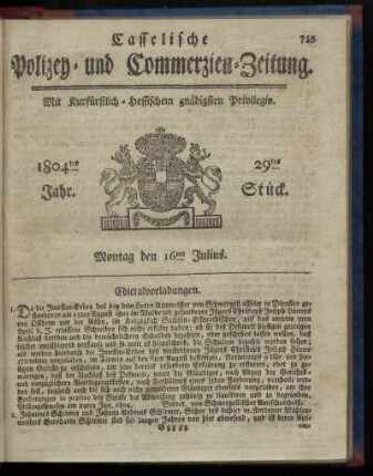 29tes Stueck, Montag den 16ten Julius 1804