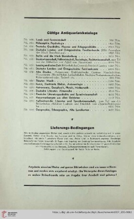 Gültige Antiquariatskataloge / Lieferungs-Bedingungen
