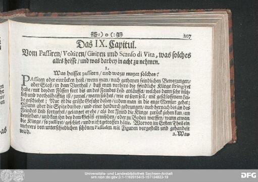Das IX. Capitul. Vom Passiren, Voltiren, Giriren und Scanso di Vita, was solches alles heisse, und was darbey in acht zu nehmen.