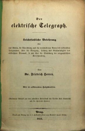 Der elektrische Telegraph : mit 23 erklärenden Holzschnitten