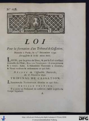 Loi Pour la formation d'un Tribunal de Cassation.