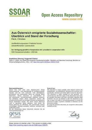 Aus Österreich emigrierte Sozialwissenschaftler: Überblick und Stand der Forschung