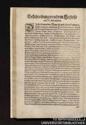 Beschreibung von dem Schloss mit N. verzeichnet.