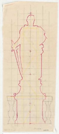 Thiersch, Friedrich von; München; Justizpalast - Treppengeländer: Balustrade, Aufsatz u. Statue (Ansicht)
