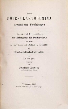 Ueber Molekularvolumina aromatischer Verbindungen : Inaugural-Dissertation ...
