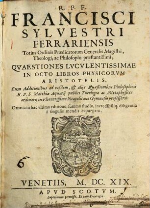 Quaestiones locupletissima in octo libros Physicorum Aristotelis