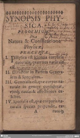 Prooemium. De Natura & Constitutione Physicae