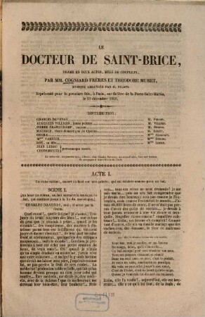Le docteur de Saint-Brice : drame en deux actes, mêlé de couplets