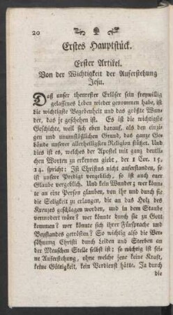 Erstes Hauptstück. [Von der Auferstehung Christi]