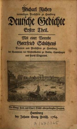 Michael Richey vormaligen Professors zu Hamburg Deutsche Gedichte, 1