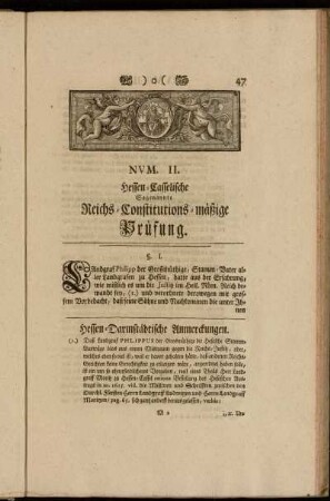 Num. II. Hessen-Casselische Sogenannte Reichs-Constitutions-mäßige Prüfung.