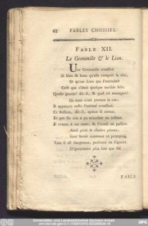 Fable XII. Le Grenouille & le Lion.