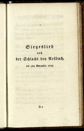Siegeslied nach der Schlacht bey Roßbach, am 5ten November 1757