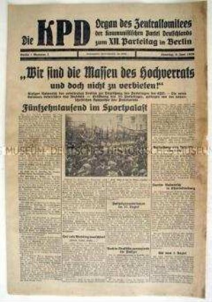 Zeitung (Sonderdruck) zum XII. Parteitag der KPD zur Massenkundgebung im Sportpalast
