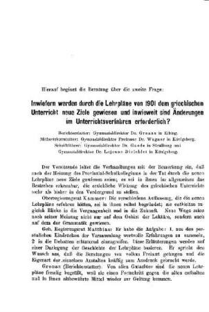 Verhandlungen über die zweite Frage : [Erste Sitzung] ; [Protokolle der Verhandlungen]
