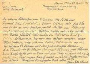 Postkarte an das Pendle Hill College mit dringender Bitte um Lebensmittel und Schuhe - Sachkonvolut