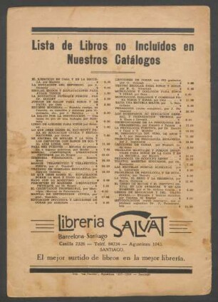 Lista de libros no incluídos en nuetros catálogos