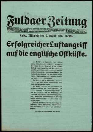 Erste Ausgabe vom Mittwoch, den 09. August 1916.
