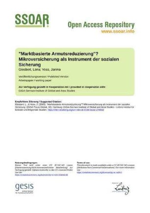 "Marktbasierte Armutsreduzierung"? Mikroversicherung als Instrument der sozialen Sicherung
