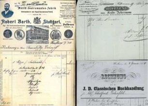Rechnungen, Briefbögen, Postkarten u. ä. von Heilbronner Firmen mit typografischer Gestaltung Anfangsbuchstaben A, B, C