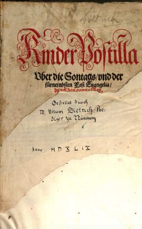 Kinder Postilla Vber die Sontags vnd der fürnembsten Fest Euangelia durch das gantze Jar