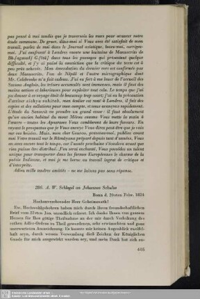 August Wilhelm von Schlegel an Johannes Schulze, Bonn, 20.-29.02.1824