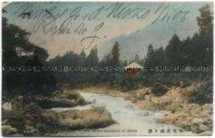 Flusslandschaft in Nikko, Postkartevon der parlamentarischen Studienreise nach Ostasien des Reichstagsabgeordneten Dr. Georg Lucas