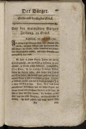 Sechs und dreißigstes Stück. - Neun und dreißigstes Stück.
