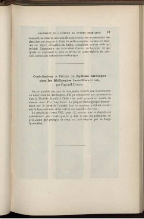 Contribution a l'etude du Rythme cardiaque chez les Mollusques lamellibranches