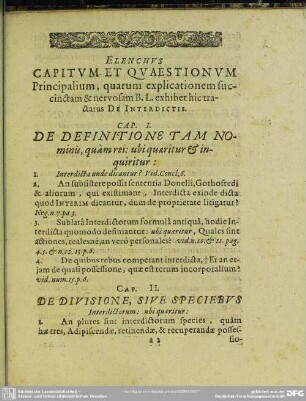 Elenchus Capitum Et Quaestionum Principalium