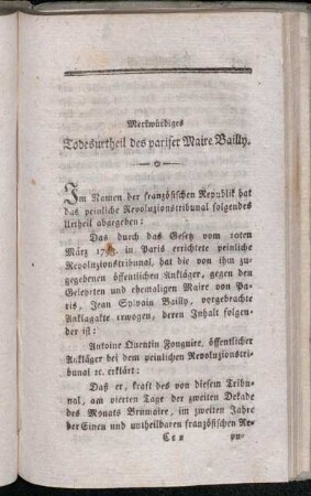 Merkwürdiges Todesurtheil des pariser Maire Bailly
