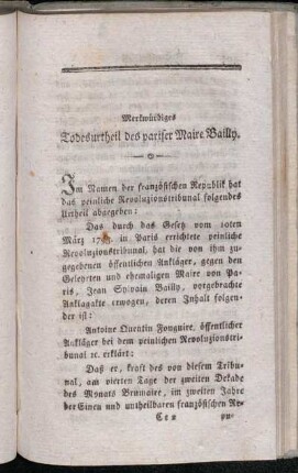 Merkwürdiges Todesurtheil des pariser Maire Bailly