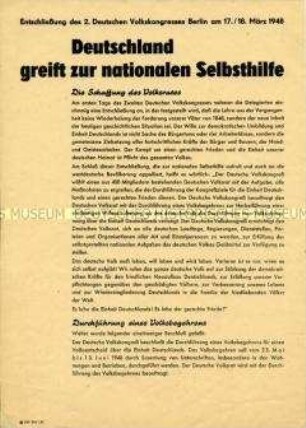 Flugblatt zur Entschließung des 2. Deutschen Volkskongresses über die Bildung des Deutschen Volksrates