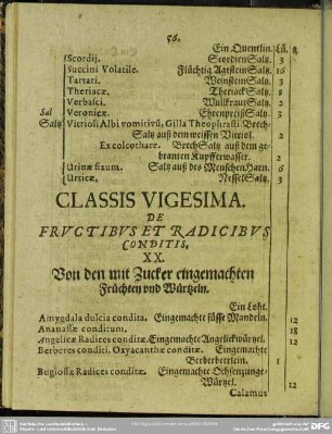 Classis Vigesima. De Fructibus Et Radicibus Conditis