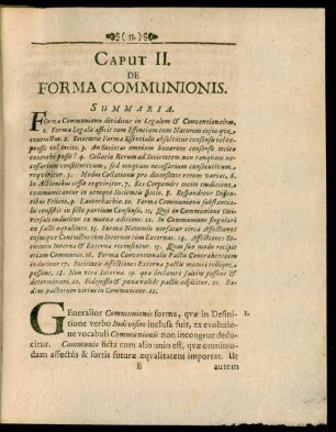 Caput II. De Forma Communionis.