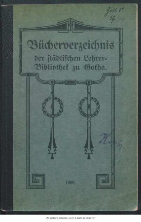 Bücherverzeichnis der städtischen Lehrer-Bibliothek zu Gotha