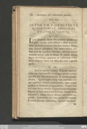 Tit. III. De Ictorum Conditione Quoad Corpus, Animam Et Statum Externum.