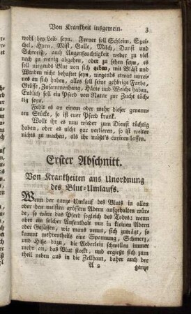Erster Abschnitt. Von Krankheiten aus Unordnung des Blut-Umlaufs