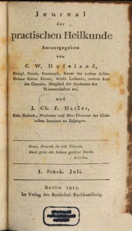 Journal der practischen Heilkunde. 41 = Bd. 34. 1815