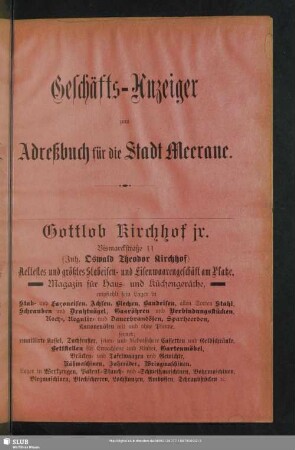 Anzeigen : Geschäfts-Anzeiger zum Adreßbuch für die Stadt Meerane