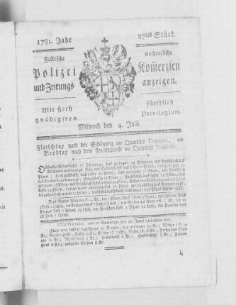 27tes Stück., Ausgabe vom 4. Juli 1781