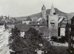 Jena, Stadtansicht : Jena. Johannistor, Stadtkirche und Hausberg