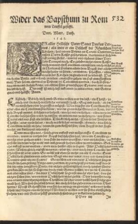 Wider das Bapsthum zu Rom vom Teuffel gestifft.